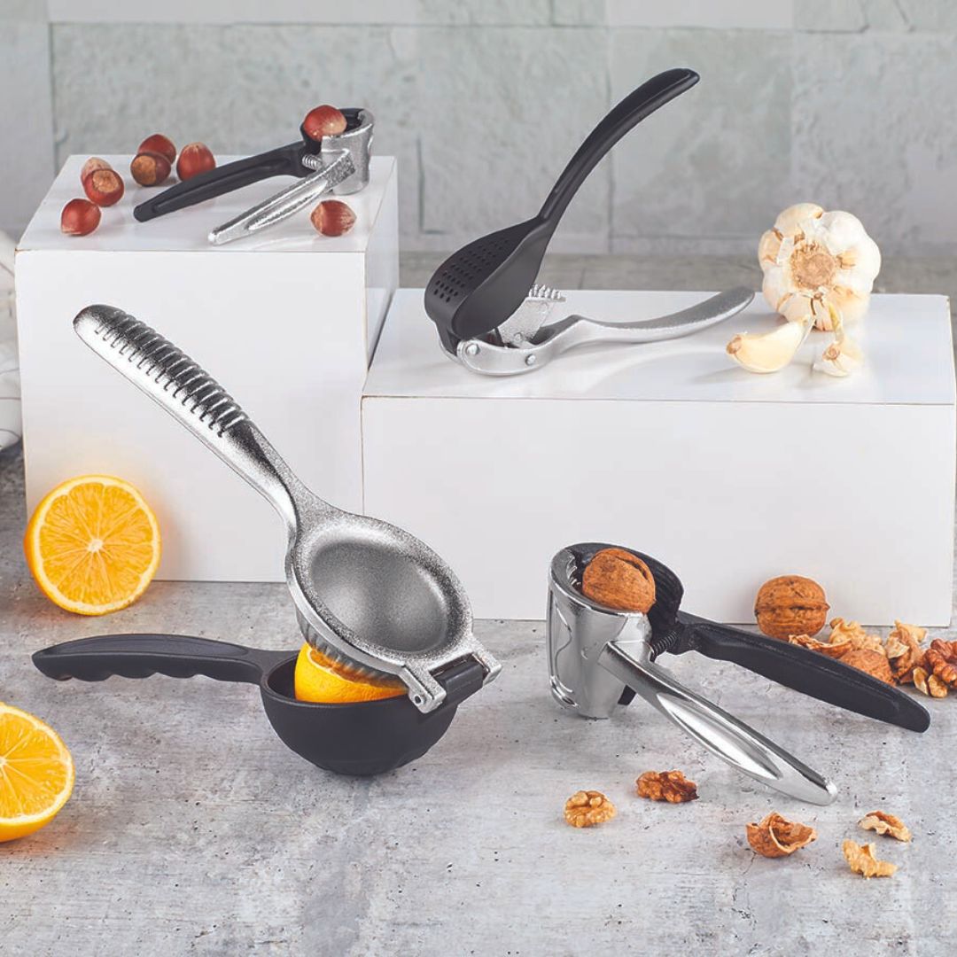 Aluguss Küchenset | 4 Teilig | Grau / Schwarz