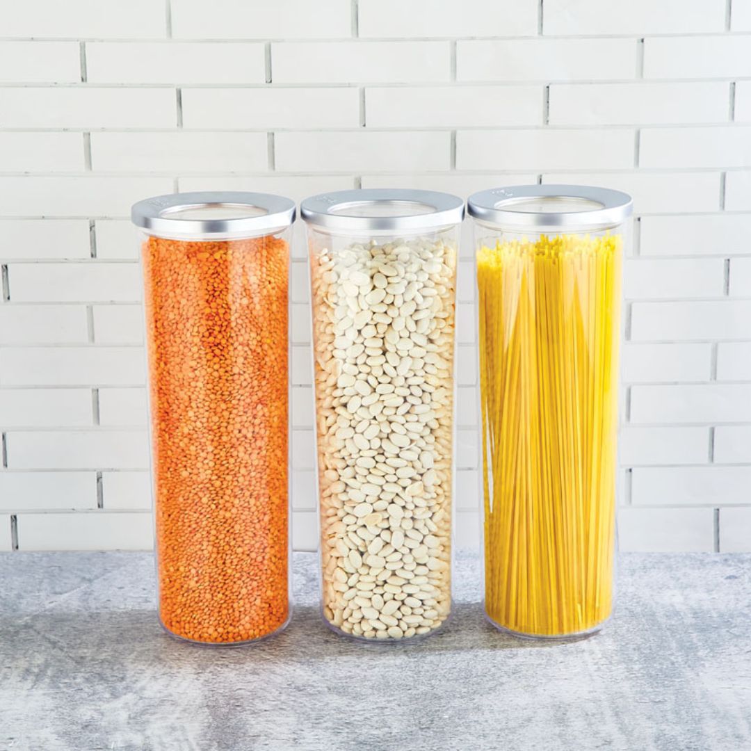 Vorratsbehälter | 3er Set | 400 ml | 700 ml | 1250 ml | 1750 ml | Rund | Chrome