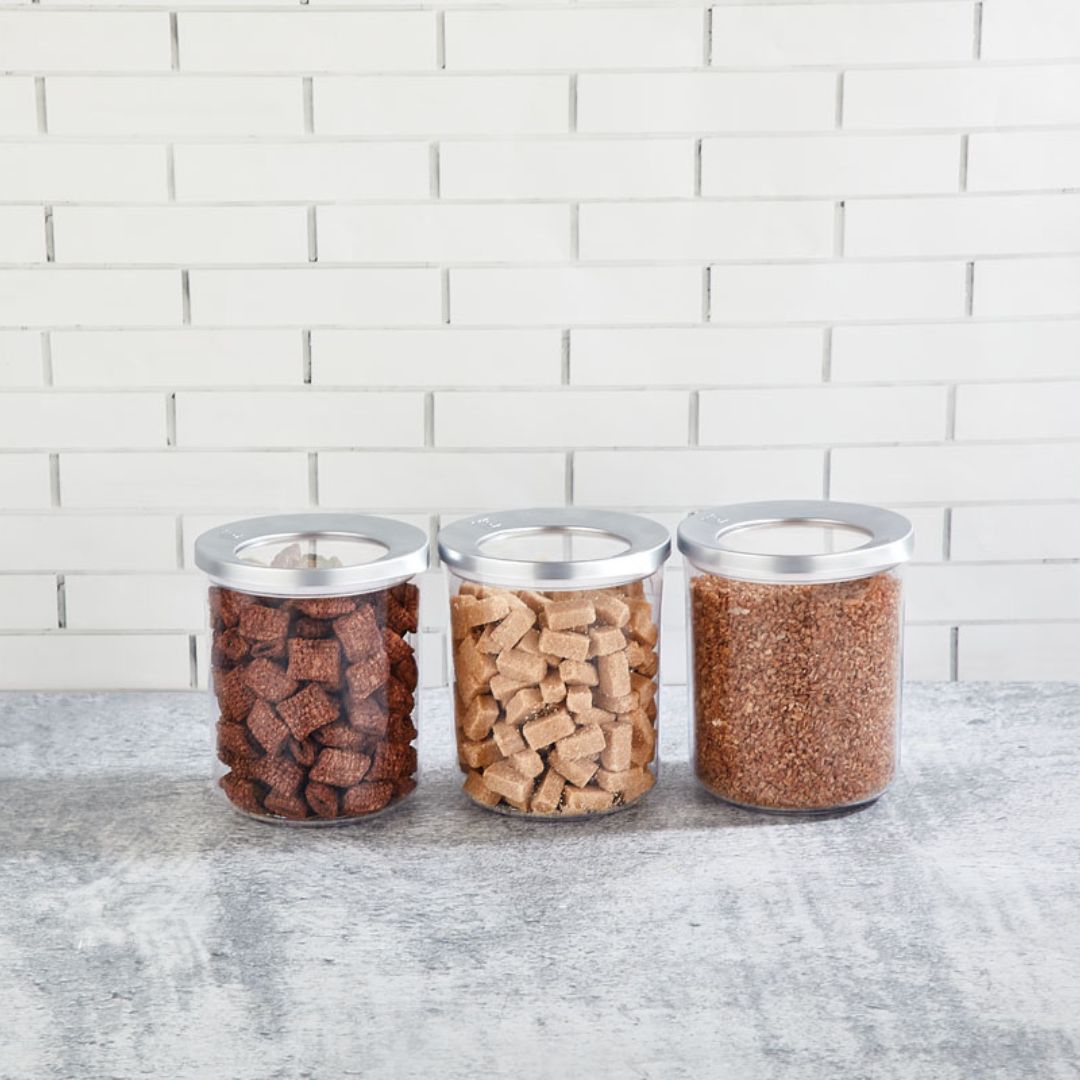 Vorratsbehälter | 3er Set | 400 ml | 700 ml | 1250 ml | 1750 ml | Rund | Chrome