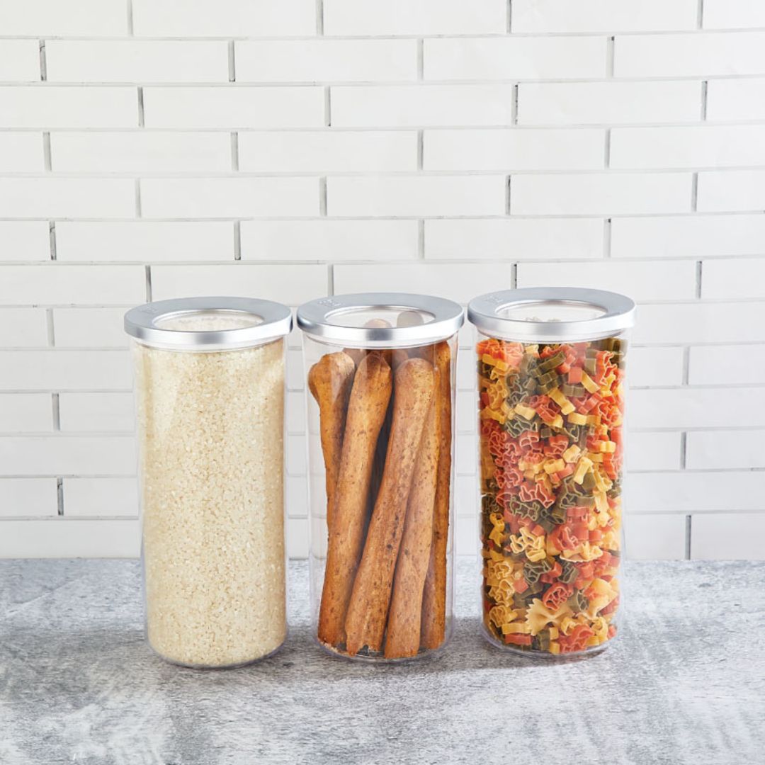 Vorratsbehälter | 3er Set | 400 ml | 700 ml | 1250 ml | 1750 ml | Rund | Chrome